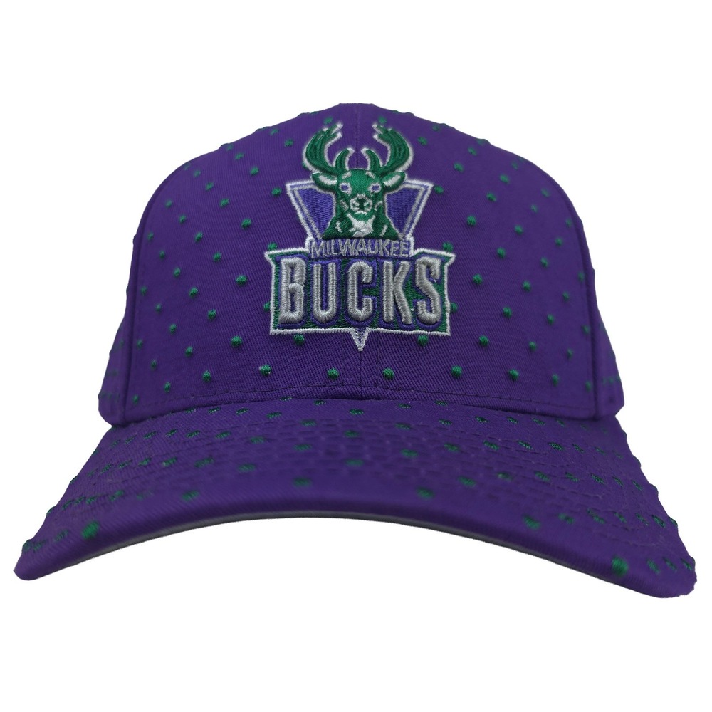 Milwaukee Bucks Mitchell & Ness NBA Pro Fit Snapback Hat Cap 3D Logo Purple NWT